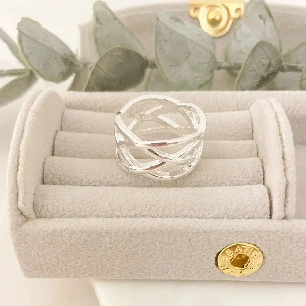 925 Sterling Silver Chunky Ring Criss Cross Ring Band Minimalist Ring Band